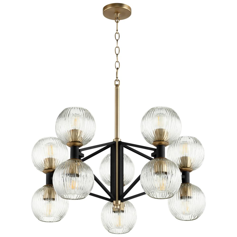 Helios Chandelier Black & Aged Brass - Small