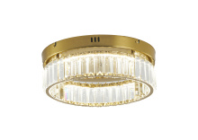 Bethel International GL447FM14BR - 1-Light Brass Dimmable LED Flush Mount With Clear Crystals