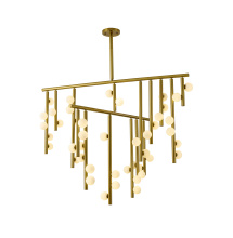 Bethel International WG01C60BR - 44-Light Satin Brass Metal Chandelier With White Glass Ball Shades