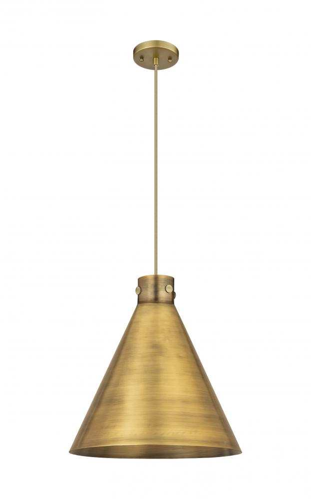 Newton Cone - 1 Light - 18 inch - Brushed Brass - Cord hung - Pendant