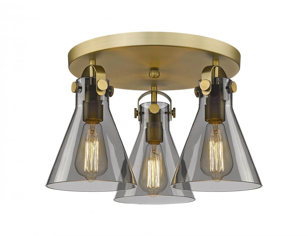 Newton Cone - 3 Light - 18 inch - Brushed Brass - Flush Mount