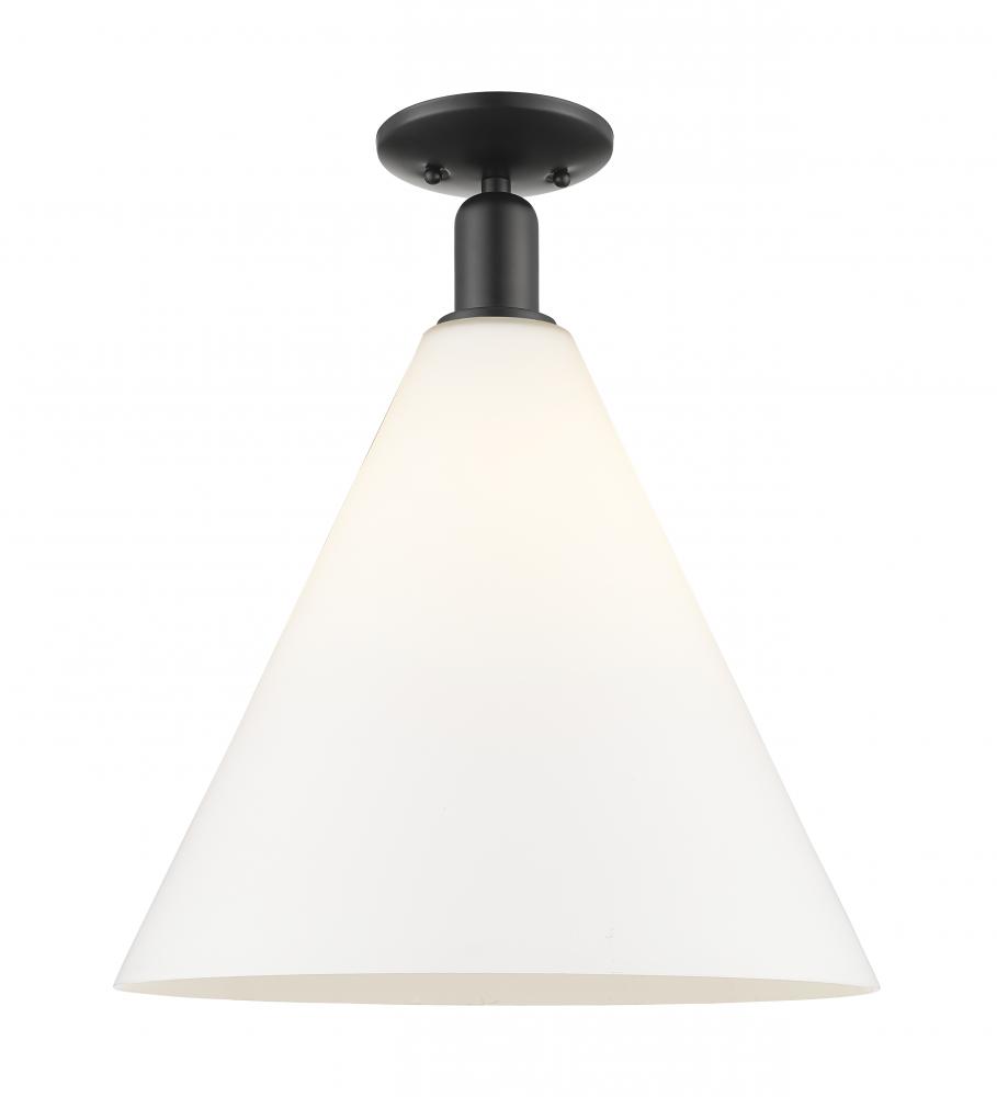 Berkshire Glass - 1 Light - 16 inch - Matte Black - Semi-Flush Mount