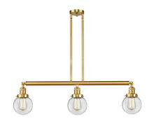 Innovations Lighting 213-SG-G202-6 - Beacon - 3 Light - 39 inch - Satin Gold - Stem Hung - Adjustable Island Light