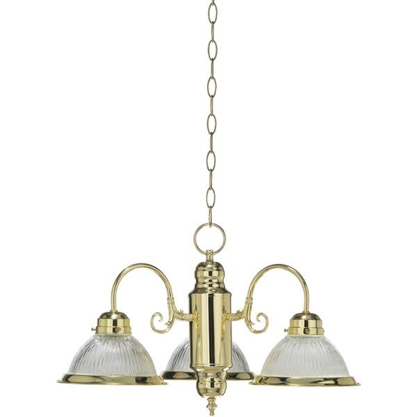 Three Light Polished Brass Down Chandelier
